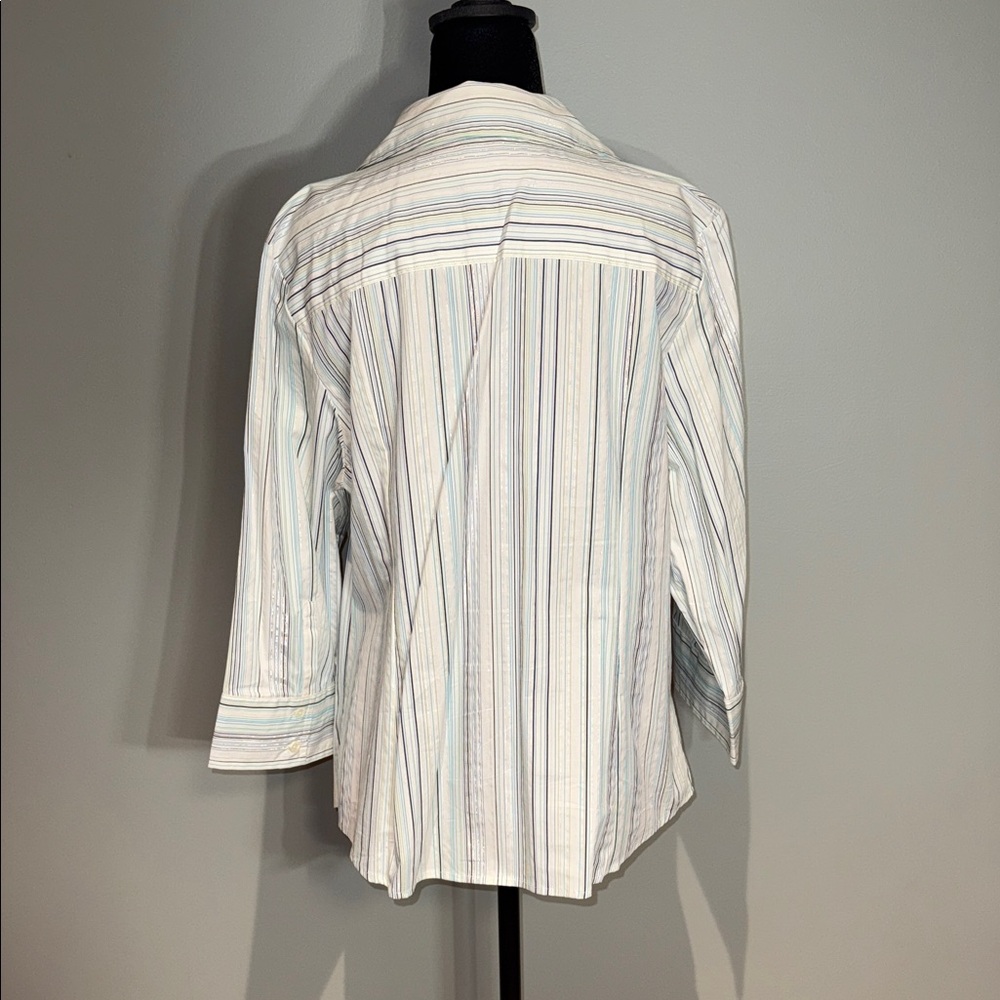 George Women's Striped Blouse - White and Blue shimmery silver stripes - Picture 3 of 10